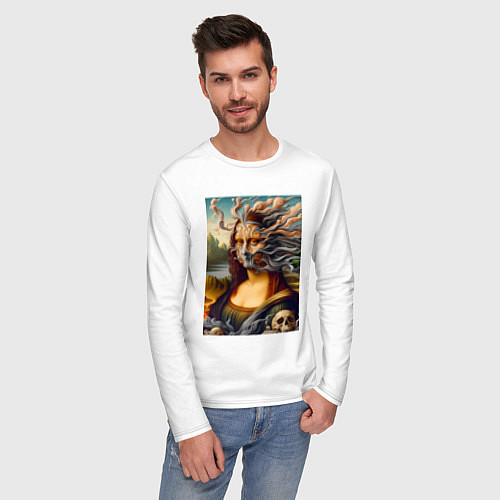 Мужской лонгслив Mona Lisa smoke - surrealism / Белый – фото 3