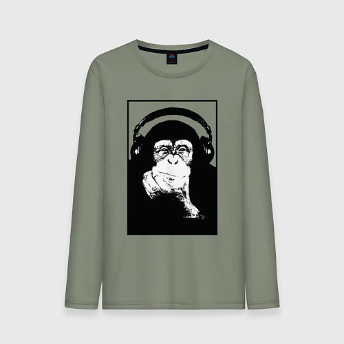 Мужской лонгслив Monkey in the headphones / Авокадо – фото 1