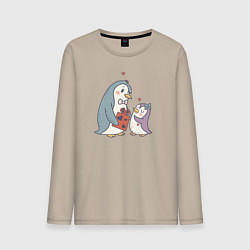 Лонгслив хлопковый мужской Парочка влюбленных пингвинов, цвет: миндальный