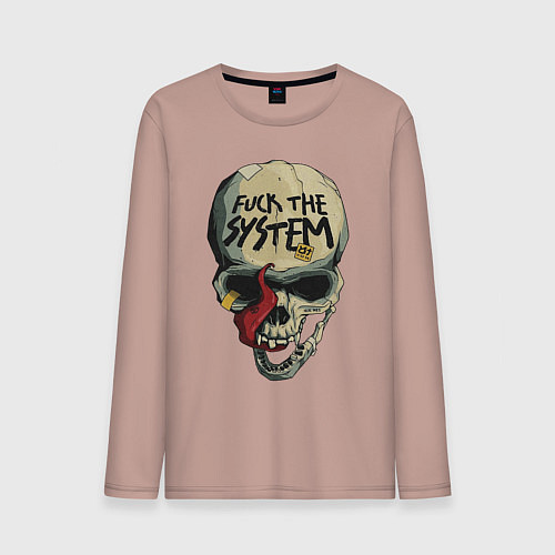Мужской лонгслив Skull - fuck the system / Пыльно-розовый – фото 1