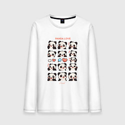 Лонгслив хлопковый мужской Панда и сердечки, цвет: белый