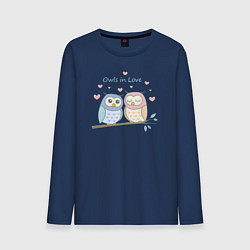 Лонгслив хлопковый мужской Влюбленные совушки, цвет: тёмно-синий