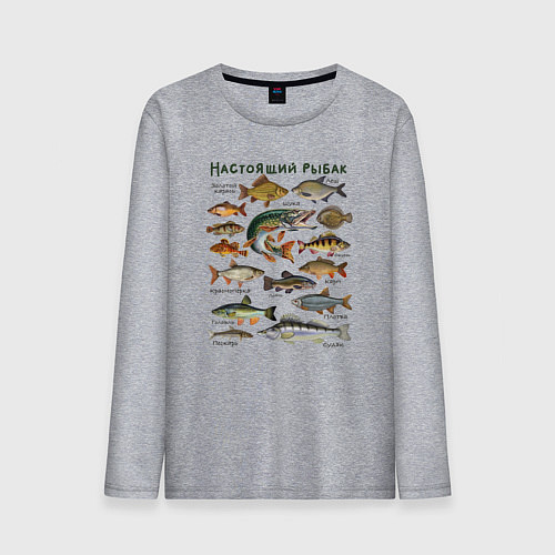 Мужской лонгслив Рыбный атлас, подарок для рыбака / Меланж – фото 1