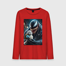 Лонгслив хлопковый мужской Venom and funny kitten with backpack, цвет: красный