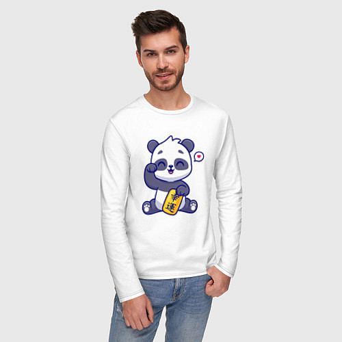 Мужской лонгслив Cute panda / Белый – фото 3