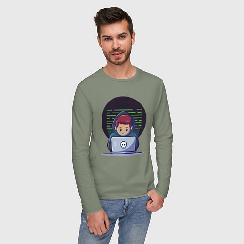 Мужской лонгслив Хакер с ноутбуком / Авокадо – фото 3