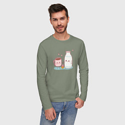 Лонгслив хлопковый мужской Кофе с молоком, цвет: авокадо — фото 2