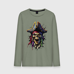 Лонгслив хлопковый мужской Пиратский череп, цвет: авокадо