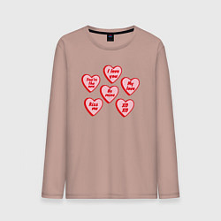 Лонгслив хлопковый мужской Сердечки любви, цвет: пыльно-розовый