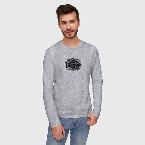 Мужской лонгслив Рыба с орнаментами / Меланж – фото 3