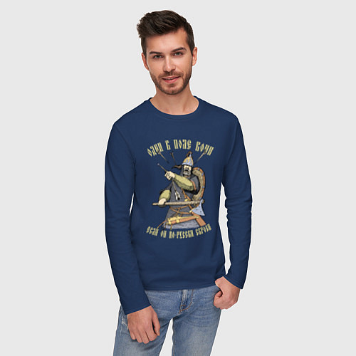 Мужской лонгслив Один в поле воин если он по-русски скроен / Тёмно-синий – фото 3