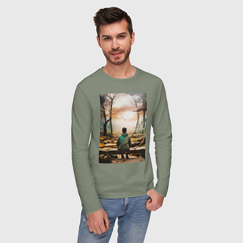 Мужской лонгслив Мальчик на скамейке / Авокадо – фото 3
