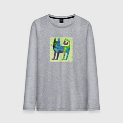 Лонгслив хлопковый мужской Декоративный кот в орнаментах на желтом, цвет: меланж