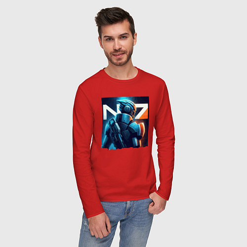 Мужской лонгслив Mass Effect - character ai art fantasy / Красный – фото 3
