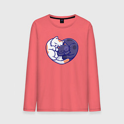 Лонгслив хлопковый мужской Сердечные котики, цвет: коралловый