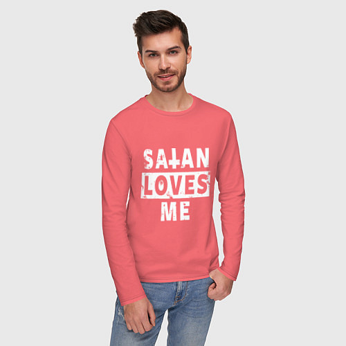 Мужской лонгслив Сатана любит меня / Коралловый – фото 3