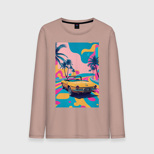 Мужской лонгслив Кабриолет едет по тропическому острову / Пыльно-розовый – фото 1