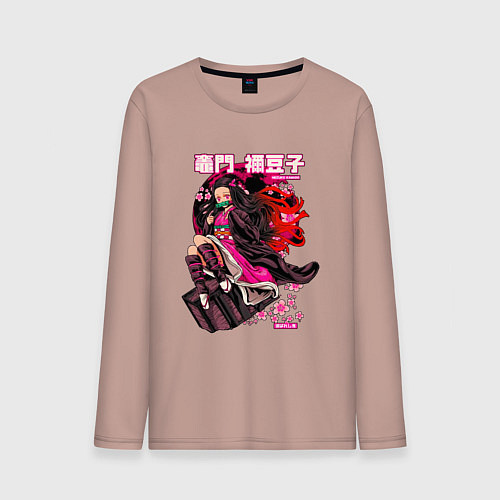 Мужской лонгслив Клинок рассекающий демонов Незуко луна / Пыльно-розовый – фото 1