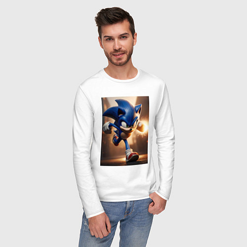 Мужской лонгслив Бегущий Соник / Белый – фото 3