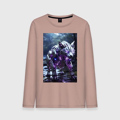Мужской лонгслив Киборг лиса с неоновой подсветкой / Пыльно-розовый – фото 1