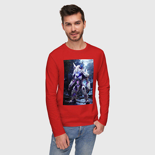 Мужской лонгслив Киборг лиса с неоновой подсветкой / Красный – фото 3