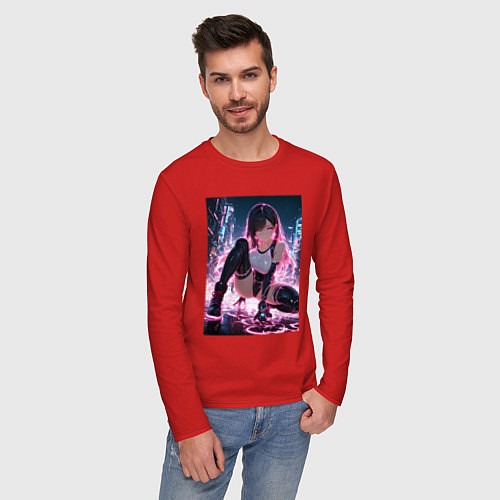 Мужской лонгслив Тифа Локхарт из Final Fantasy VII в стиле киберпан / Красный – фото 3