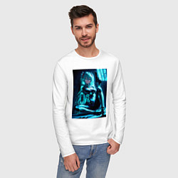 Лонгслив хлопковый мужской Девушка киборг в стиле Cyberpunk, цвет: белый — фото 2
