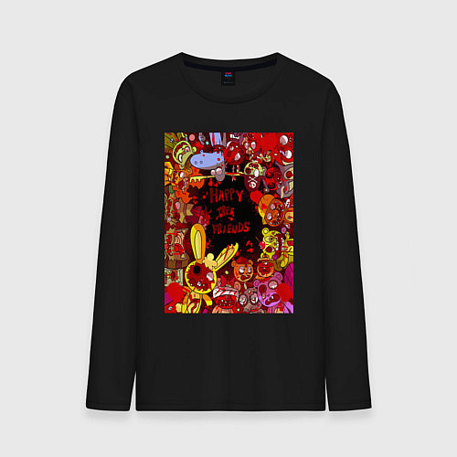 Мужской лонгслив Счастливые лесные друзья - мясо / Черный – фото 1