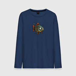 Лонгслив хлопковый мужской Забавная карикатурная рыба, цвет: тёмно-синий