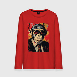Лонгслив хлопковый мужской Деловой шимпанзе в смокинге, цвет: красный