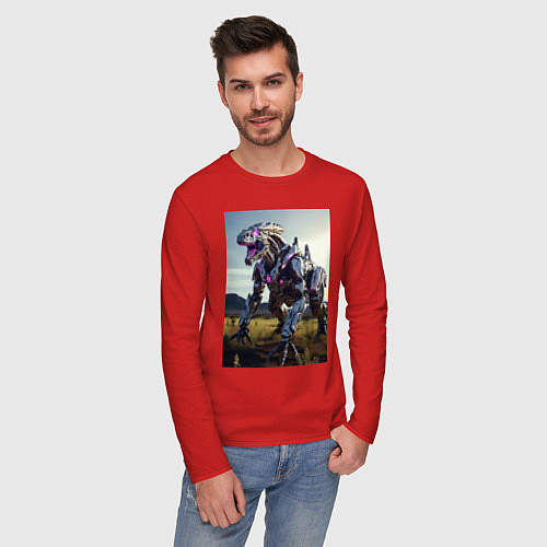 Мужской лонгслив Робот в стиле Horizon / Красный – фото 3