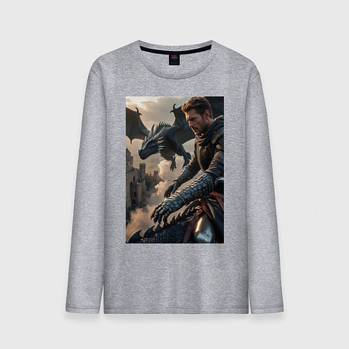 Мужской лонгслив Рыцарь летит на драконе / Меланж – фото 1