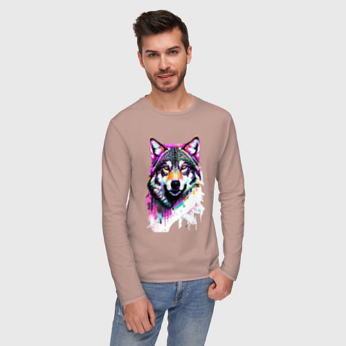 Мужской лонгслив Волчья морда - нейроарт / Пыльно-розовый – фото 3