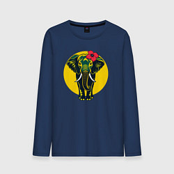 Лонгслив хлопковый мужской Слон и цветок, цвет: тёмно-синий