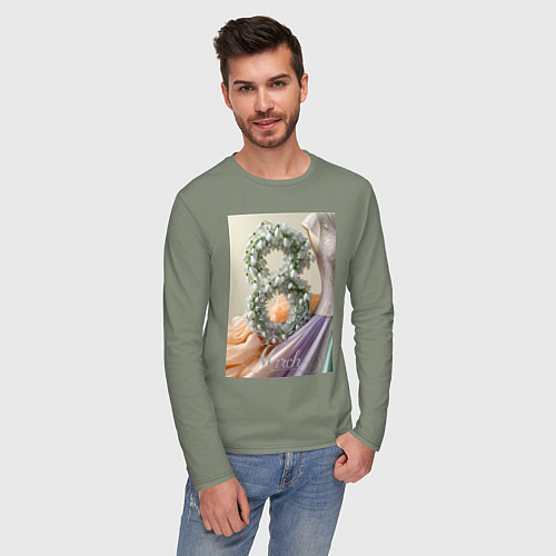 Мужской лонгслив Ландыши 8 марта / Авокадо – фото 3