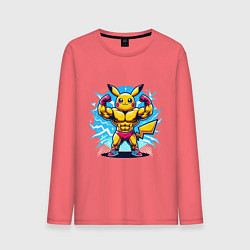 Лонгслив хлопковый мужской Big Pikachu, цвет: коралловый