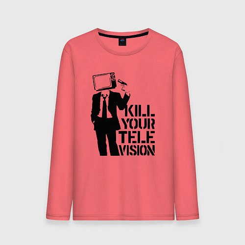 Мужской лонгслив Убей свой телевизор / Коралловый – фото 1