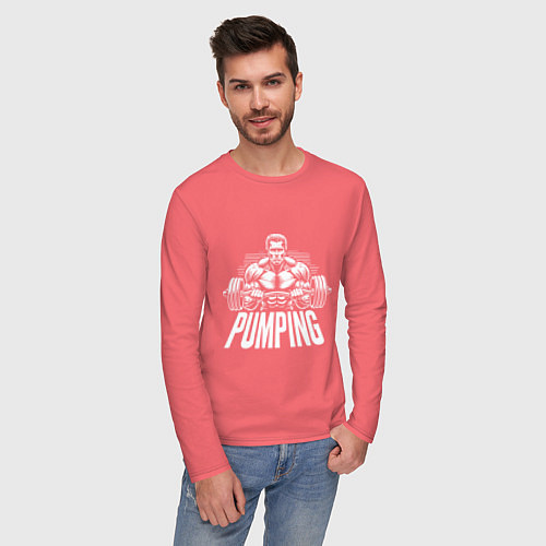 Мужской лонгслив Арнольд Шварценеггер - качалка / Коралловый – фото 3