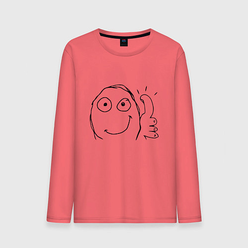 Мужской лонгслив Палец вверх мем / Коралловый – фото 1