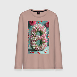 Лонгслив хлопковый мужской Тюльпаны к 8 марта, цвет: пыльно-розовый
