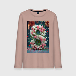 Лонгслив хлопковый мужской Тюльпаны к празднику 8 марта, цвет: пыльно-розовый
