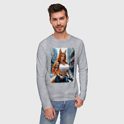 Лонгслив хлопковый мужской Рыжая лиса-полицейский, цвет: меланж — фото 2