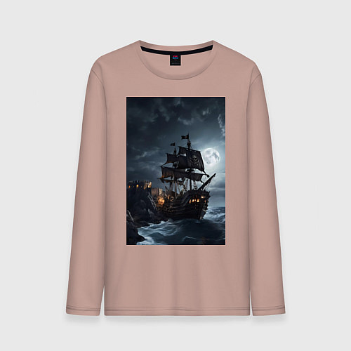 Мужской лонгслив Пиратский корабль в шторм / Пыльно-розовый – фото 1