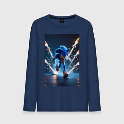 Лонгслив хлопковый мужской Соник убегает от ракет, цвет: тёмно-синий
