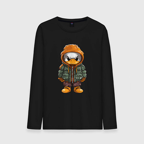 Мужской лонгслив Утёнок в куртке с капюшоном / Черный – фото 1