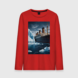 Лонгслив хлопковый мужской Титаник плывет среди айсбергов, цвет: красный