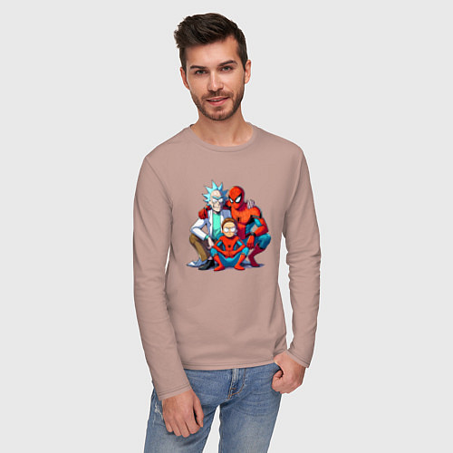 Мужской лонгслив Spider-Man is Rick and Mortys friend / Пыльно-розовый – фото 3