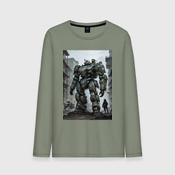 Лонгслив хлопковый мужской Конвой роботов в городе, цвет: авокадо