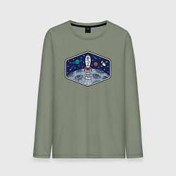 Лонгслив хлопковый мужской Полёт к луне, цвет: авокадо