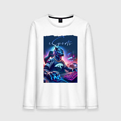 Лонгслив хлопковый мужской Cyber panther is esports player - neon glow, цвет: белый